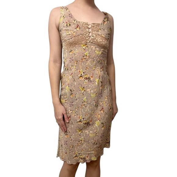 Y2K Bebe Dress Knee Length Vintage Floral Coquette Dainty Silk Size Extra Small - Picture 7 of 7